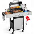 3 Burner Gas Grill with Side Burner,40800 BTU Barbecue Grill Propane Stainless Steel BBQ Grill with Porcelain-Enameled Cast Iron Grates for Outdoor Cooking