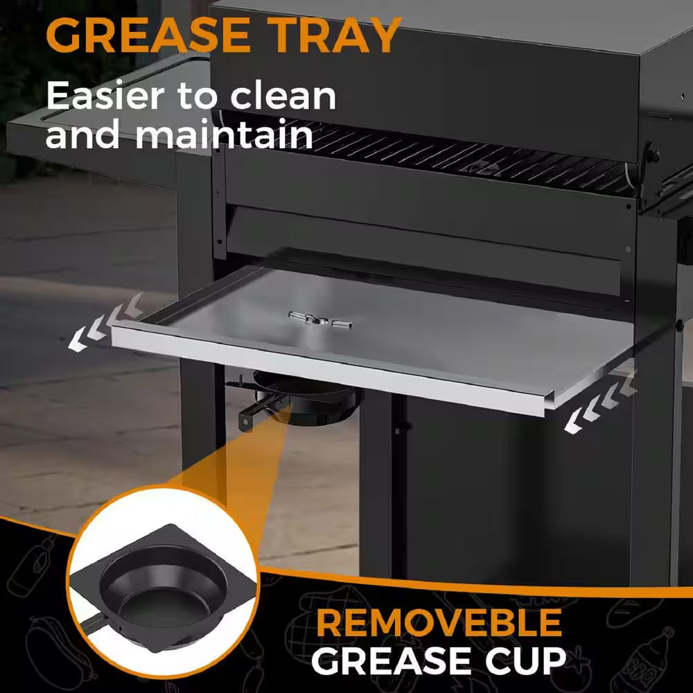 2 Burner Stainless Steel Portable Propane Gas Grill in Black