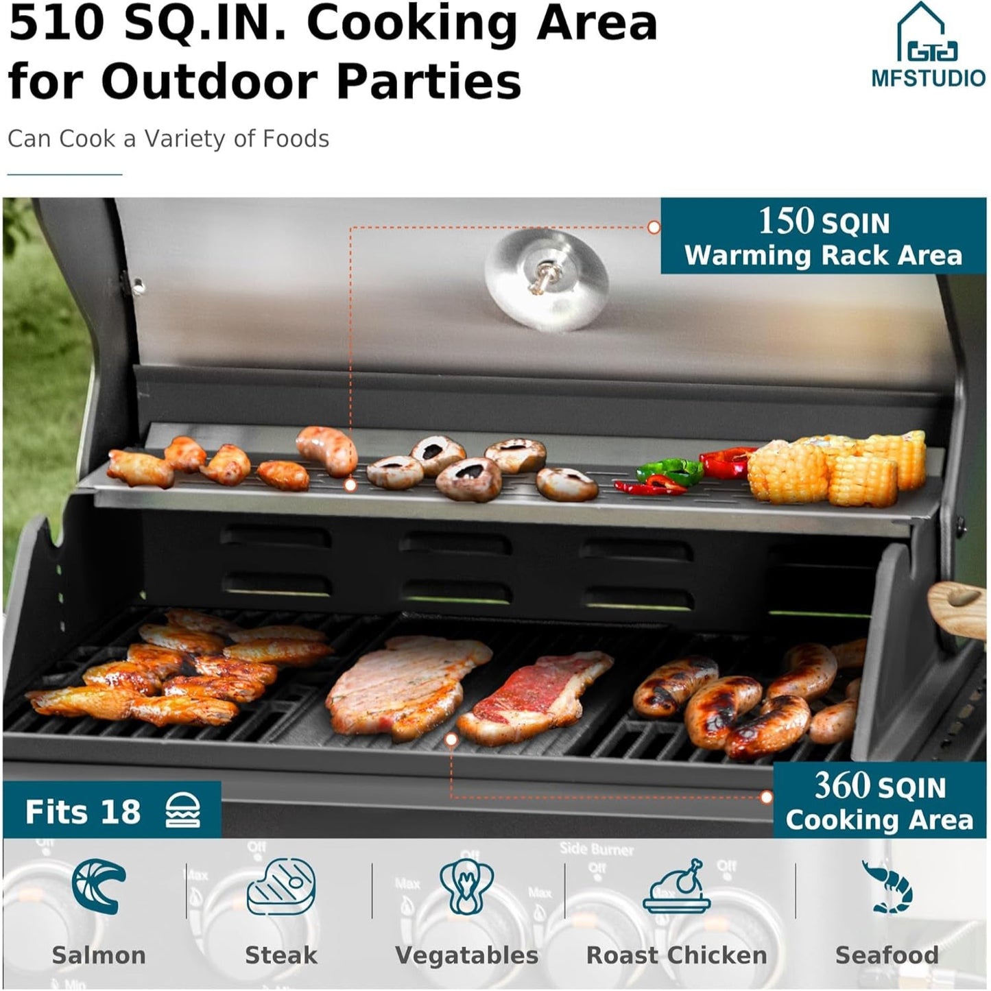 4 Burners Propane Gas Grill and Griddle Combo with Side Burner, 2 in 1 Griddle Grill and Porcelain-Enameled Cast Iron Grates, 46,700 BTU Outdoor Cooking Barbecue Grill, Black