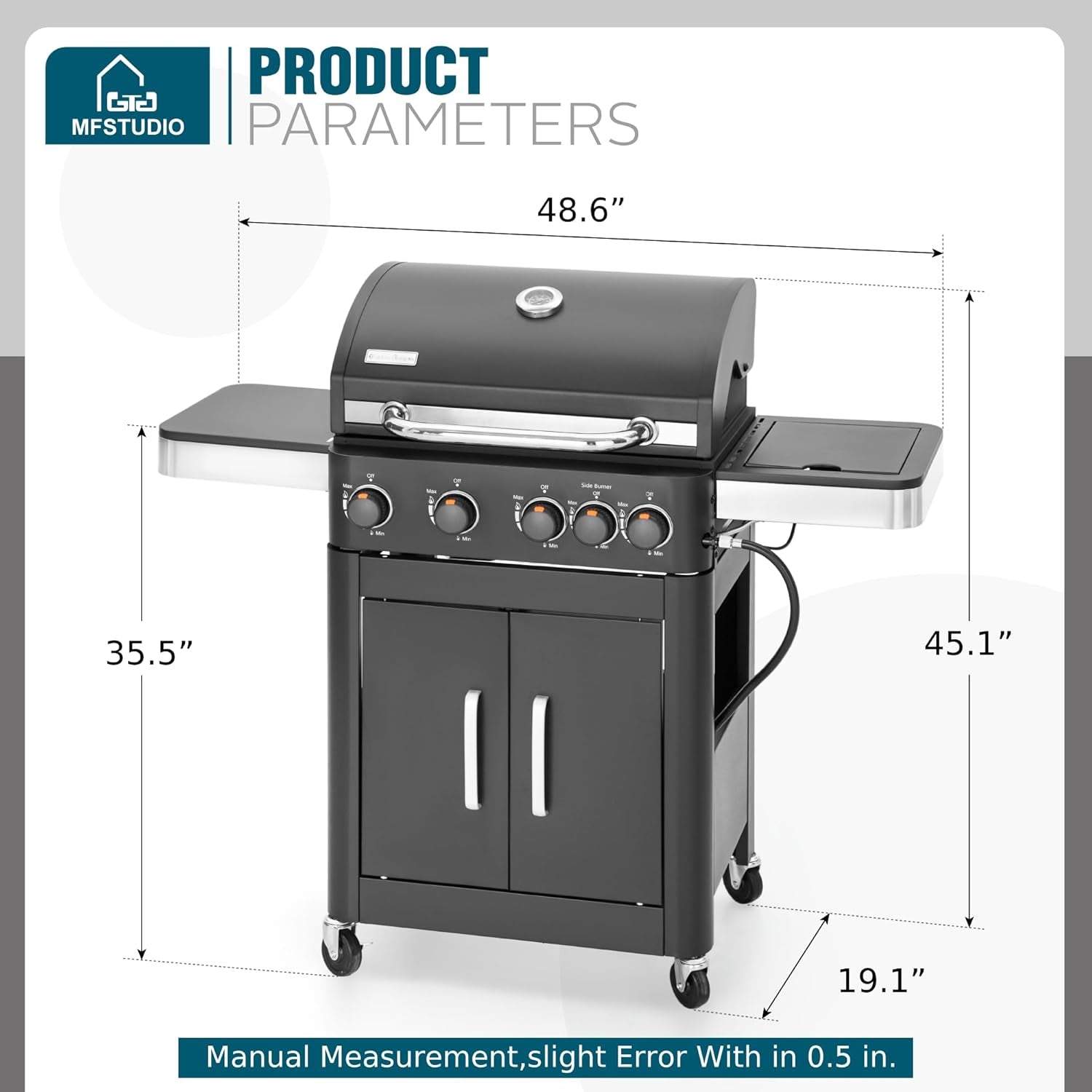 4 Burners Propane Gas Grill and Griddle Combo with Side Burner, 2 in 1 Griddle Grill and Porcelain-Enameled Cast Iron Grates, 46,700 BTU Outdoor Cooking Barbecue Grill, Black