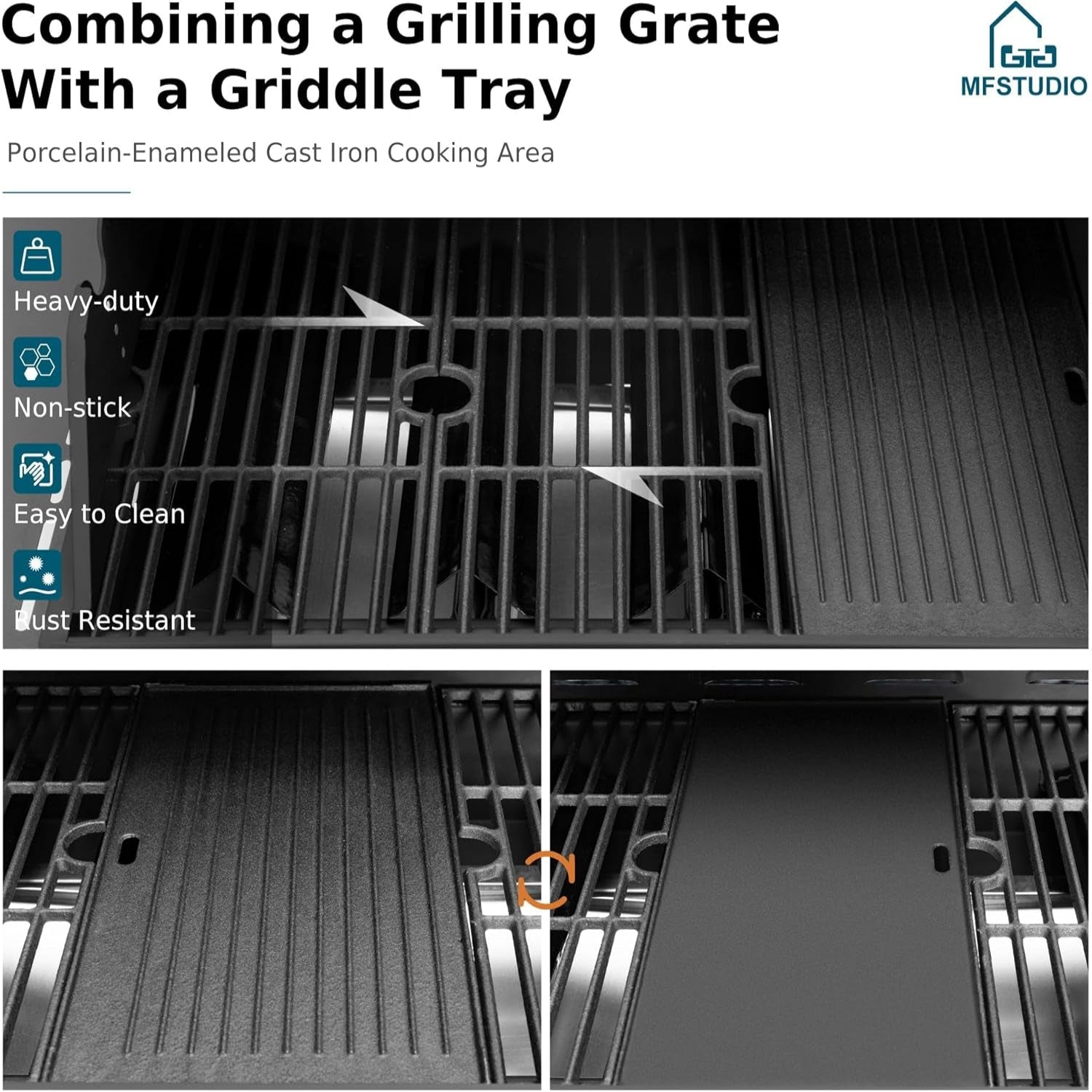 4 Burners Propane Gas Grill and Griddle Combo with Side Burner, 2 in 1 Griddle Grill and Porcelain-Enameled Cast Iron Grates, 46,700 BTU Outdoor Cooking Barbecue Grill, Black