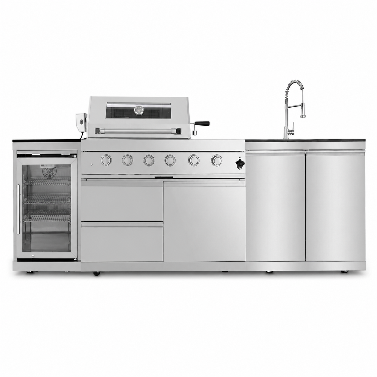 46 In. 4-Burner Propane Gas Grill Island Outdoor Kitchen in Stainless Steel with Refrigerator, Sink