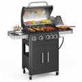4 Burners Propane Gas Grill and Griddle Combo with Side Burner, 2 in 1 Griddle Grill and Porcelain-Enameled Cast Iron Grates, 46,700 BTU Outdoor Cooking Barbecue Grill, Black