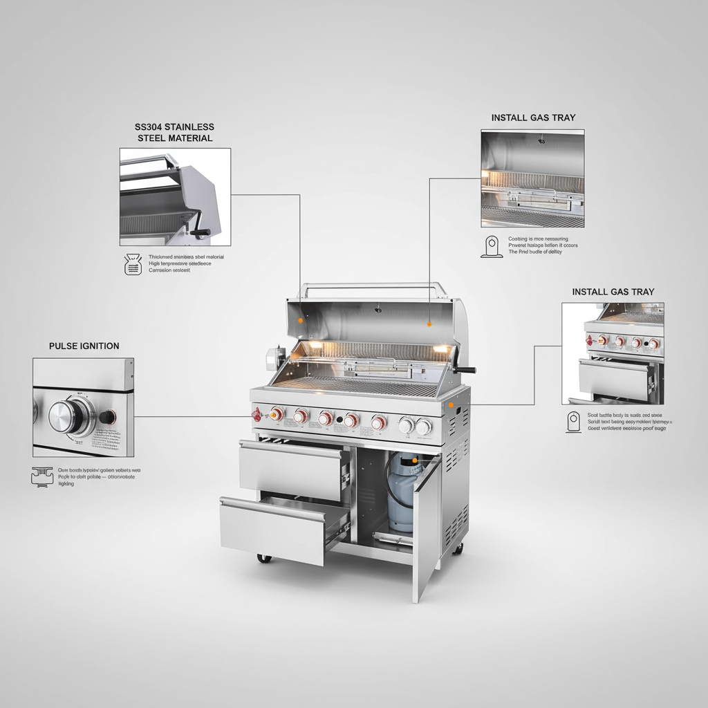 102.4" Outdoor Kitchen Island, 4-Burner Propane Gas BBQ Grill 59500 BTU 304 Stainless Steel, Built-In Sink & Refrigerator for Backyard Patio Cooking (Silver, 102.4"')