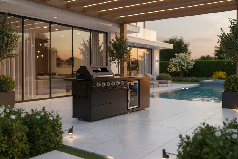 46 In. 4-Burner 72000 BTU Propane Gas Grill Island Outdoor Kitchen with Refrigerator, Sink in Black Stainless Steel