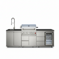 102.4" Outdoor Kitchen Island, 4-Burner Propane Gas BBQ Grill 59500 BTU 304 Stainless Steel, Built-In Sink & Refrigerator for Backyard Patio Cooking (Silver, 102.4"')